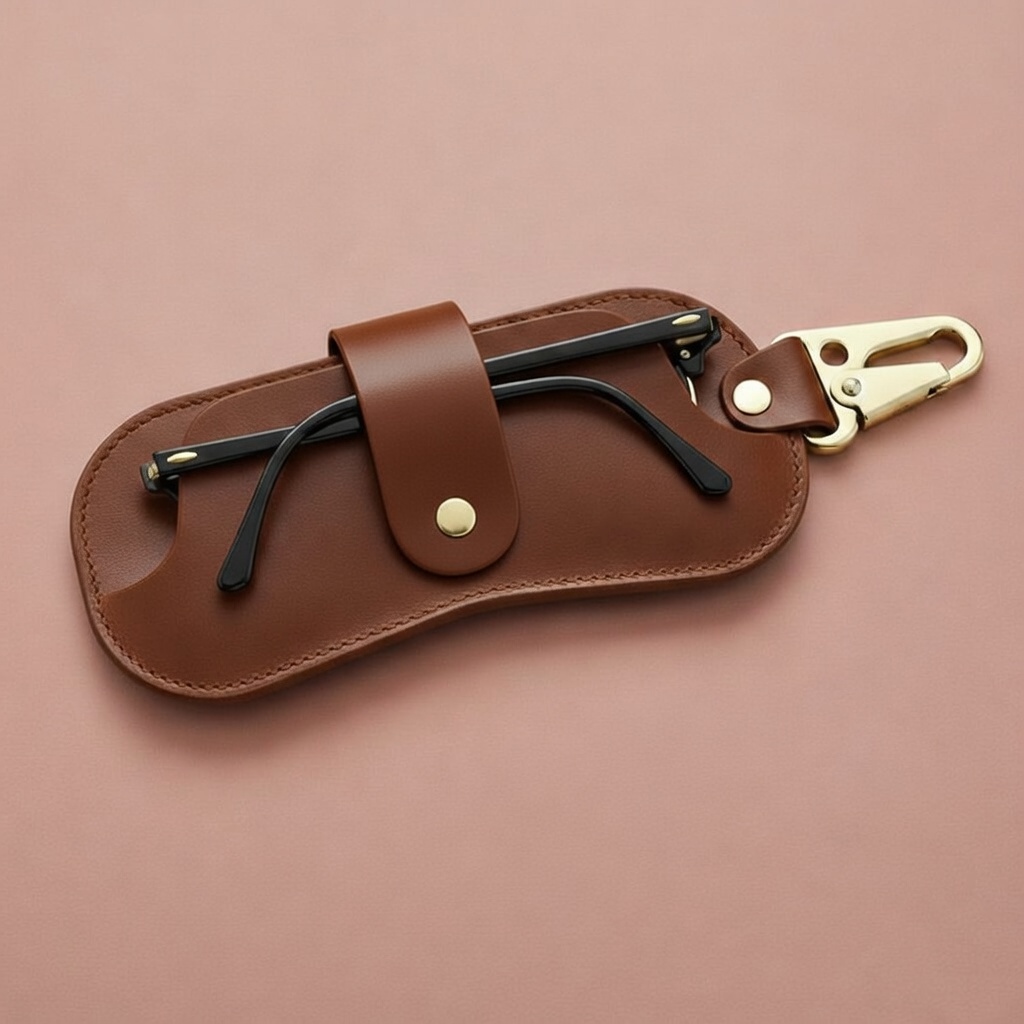 Leather Brown Sunglass Case With Hook