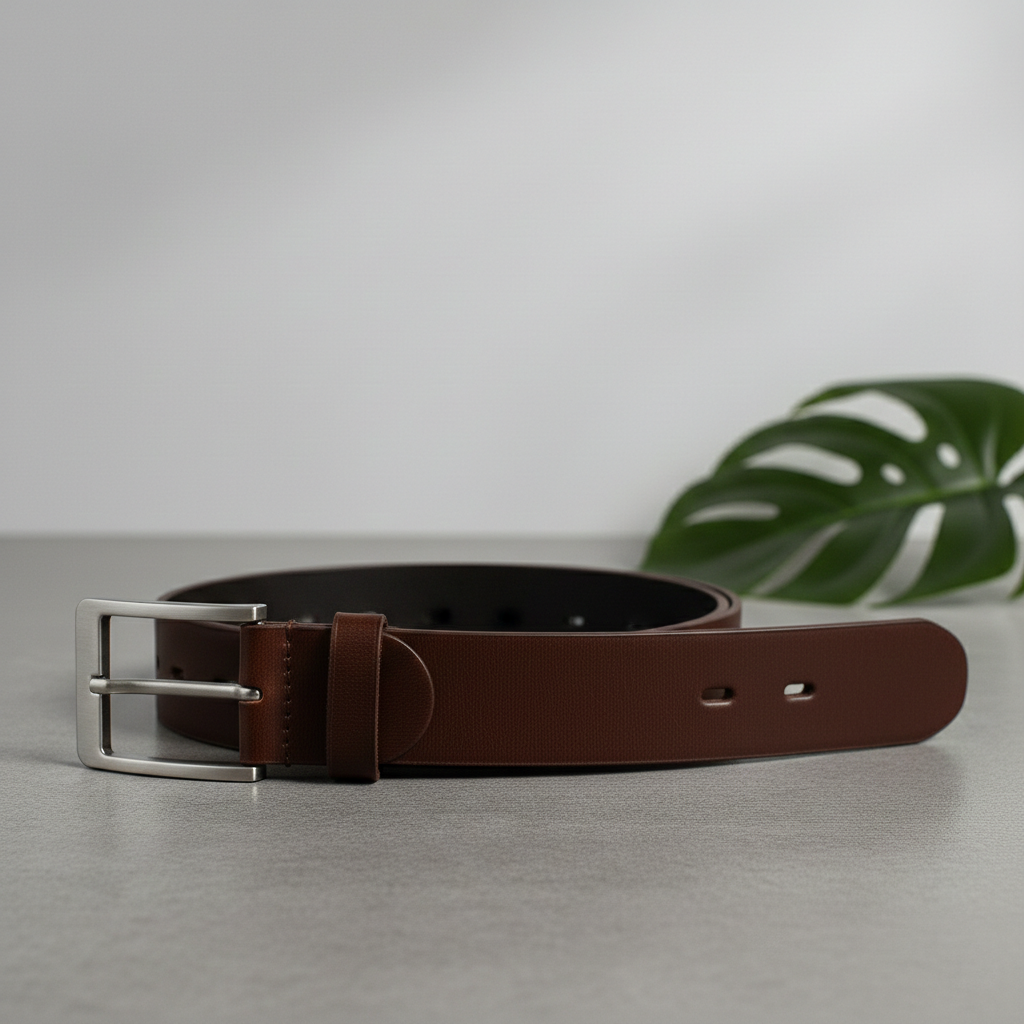 Stitched Edges Brown Leather Belt - Image 4