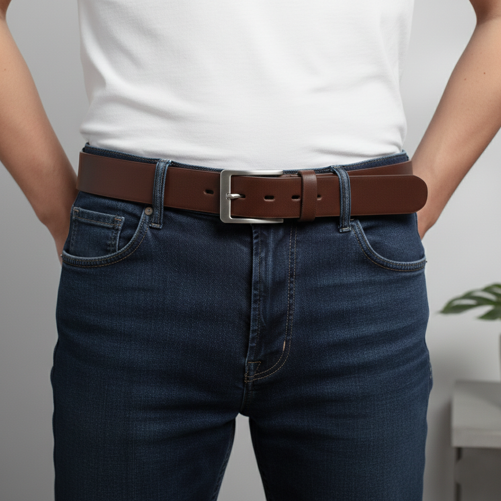 Stitched Edges Brown Leather Belt - Image 3
