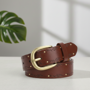 Vintage Bloom Gold Buckle Brown Belt