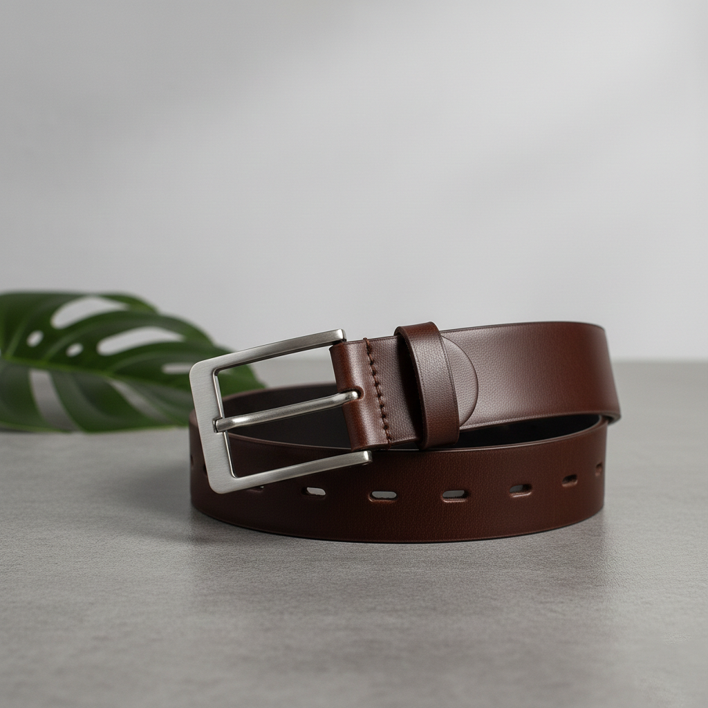 Stitched Edges Brown Leather Belt