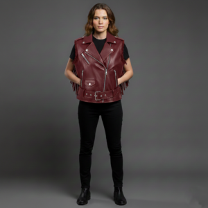 Western Fringe Burgundy Leather Vest