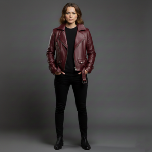 Burgundy Belt Leather Jacket