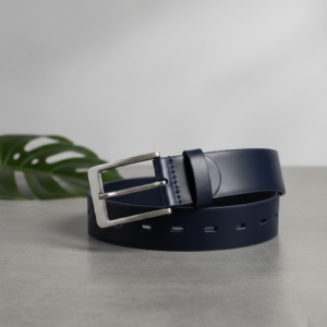 Stitched Edges Blue Leather Belt