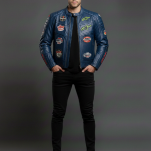 Blue Leather Motorcycle Jacket