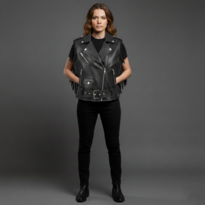 Western Fringe Black Leather Vest
