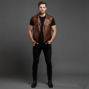 Brown Leather Biker Vest