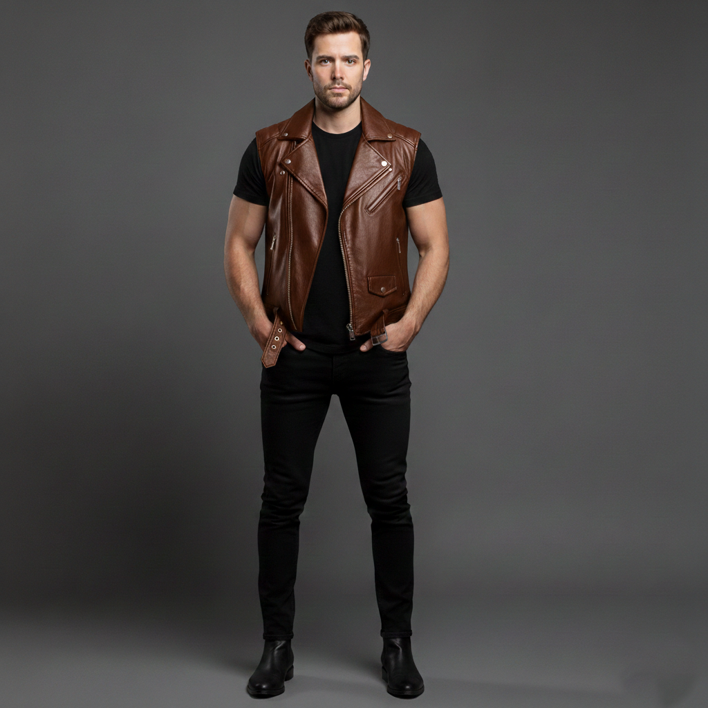 Brown Leather Biker Vest