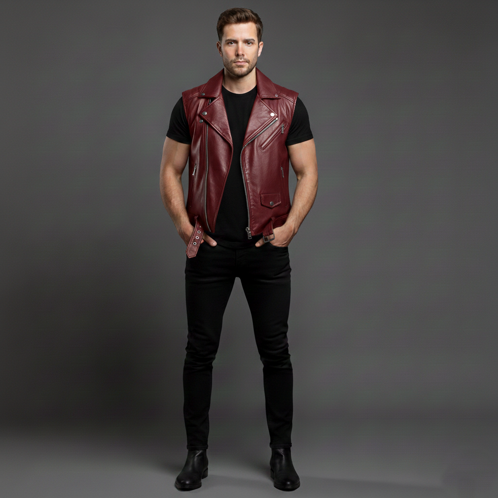 Red Blood Leather Biker Vest