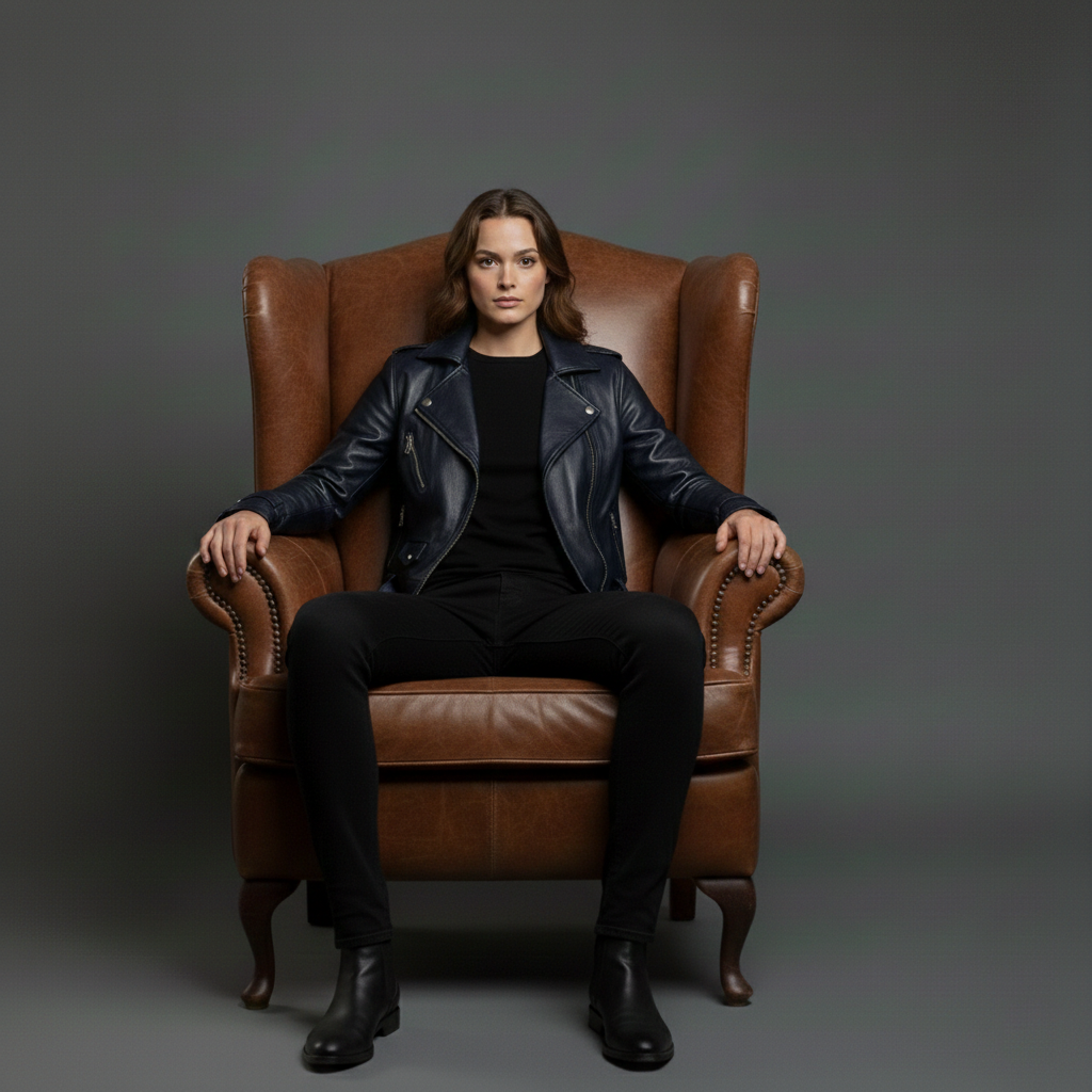 Dark Blue Belt Leather Jacket - Image 4