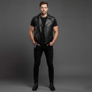 Black Leather Biker Vest