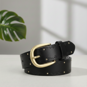 Vintage Bloom Gold Buckle Black Belt