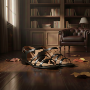 Crisscrossing Black Leather Straps