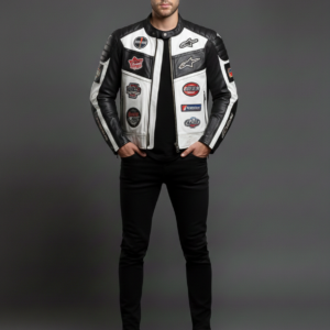 Black and White Leather Motorcycle Jacket