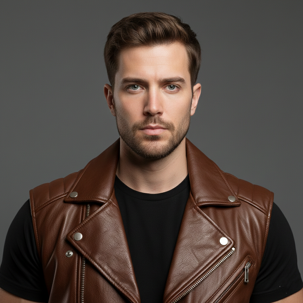 Brown Leather Biker Vest - Image 4