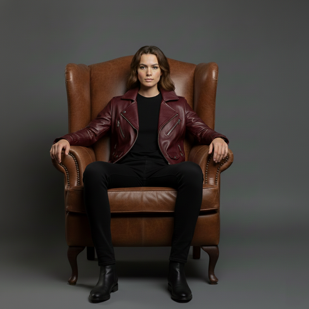 Burgundy Belt Leather Jacket - Image 3