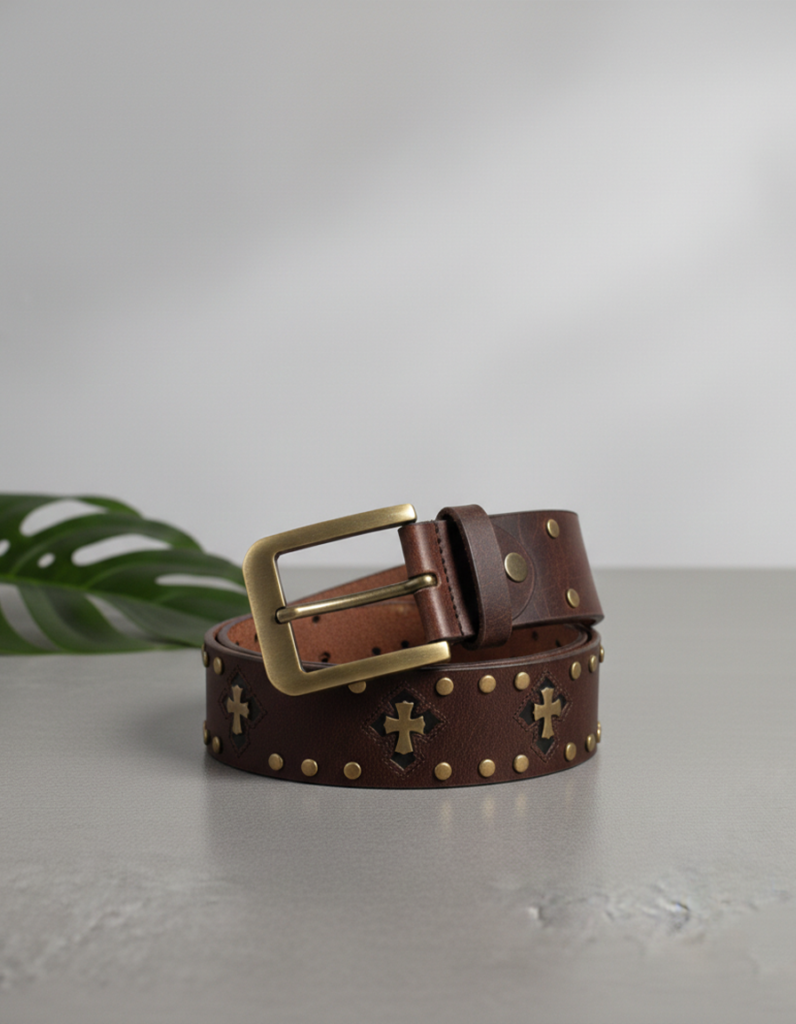 Premium Brown Studded Leather Belt