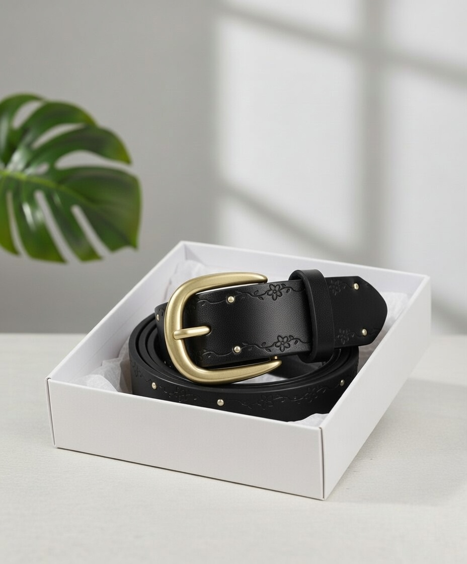 Vintage Bloom Gold Buckle Black Belt - Image 4