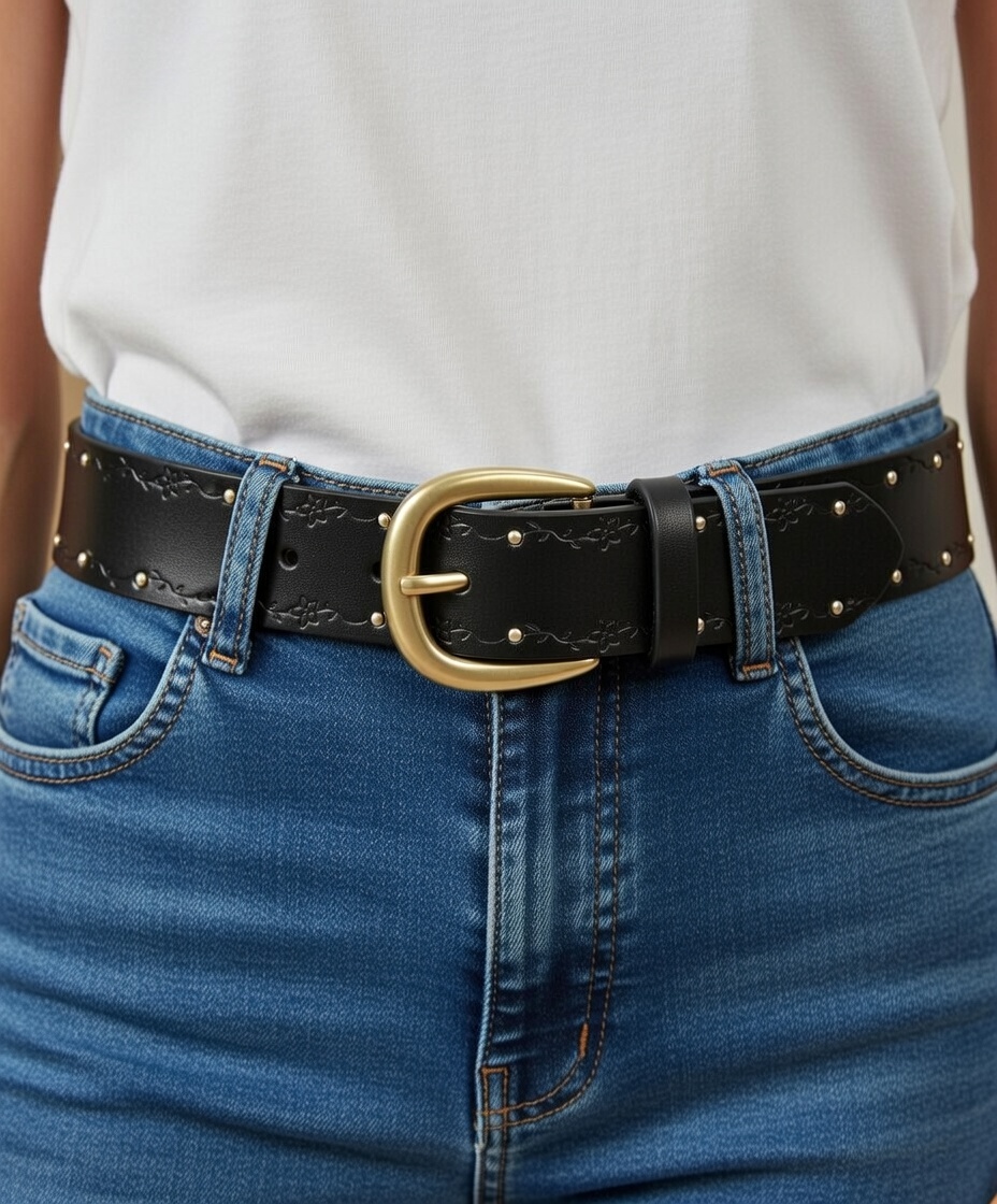 Vintage Bloom Gold Buckle Black Belt - Image 3
