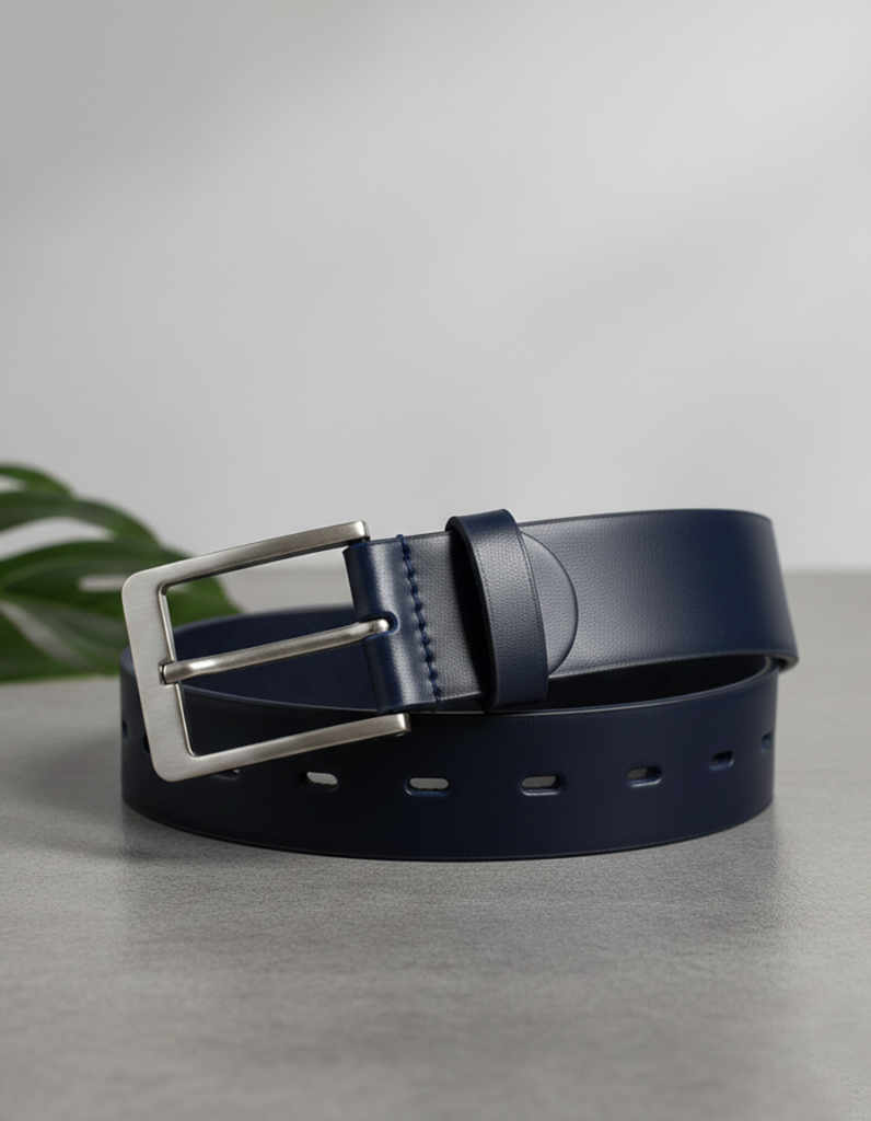Men's Formal Navy Blue Leather Belt