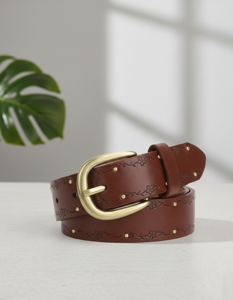 Brown Floral Leather Belt