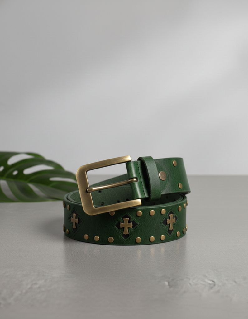 Premium Green Studded Leather Belt