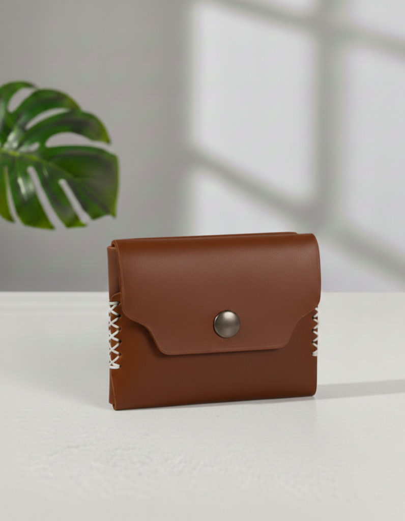 brown leather snap wallet
