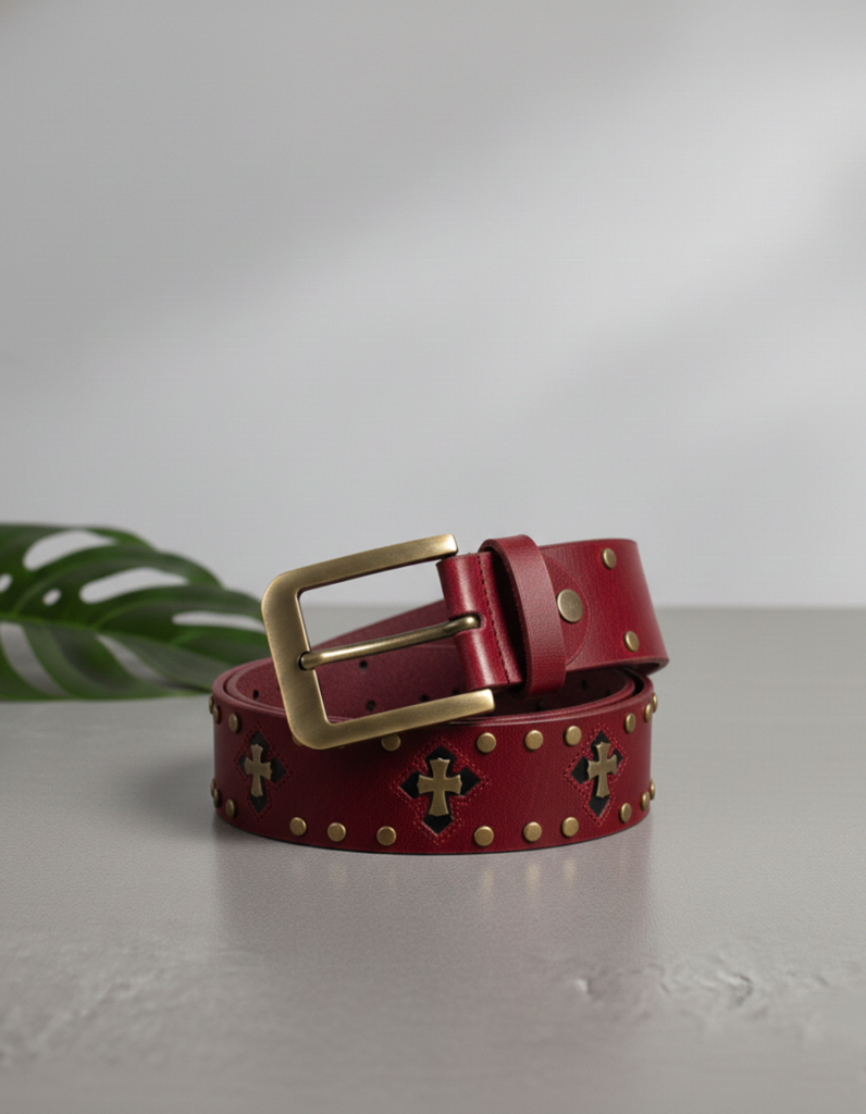 Premium Red Studded Leather Belt