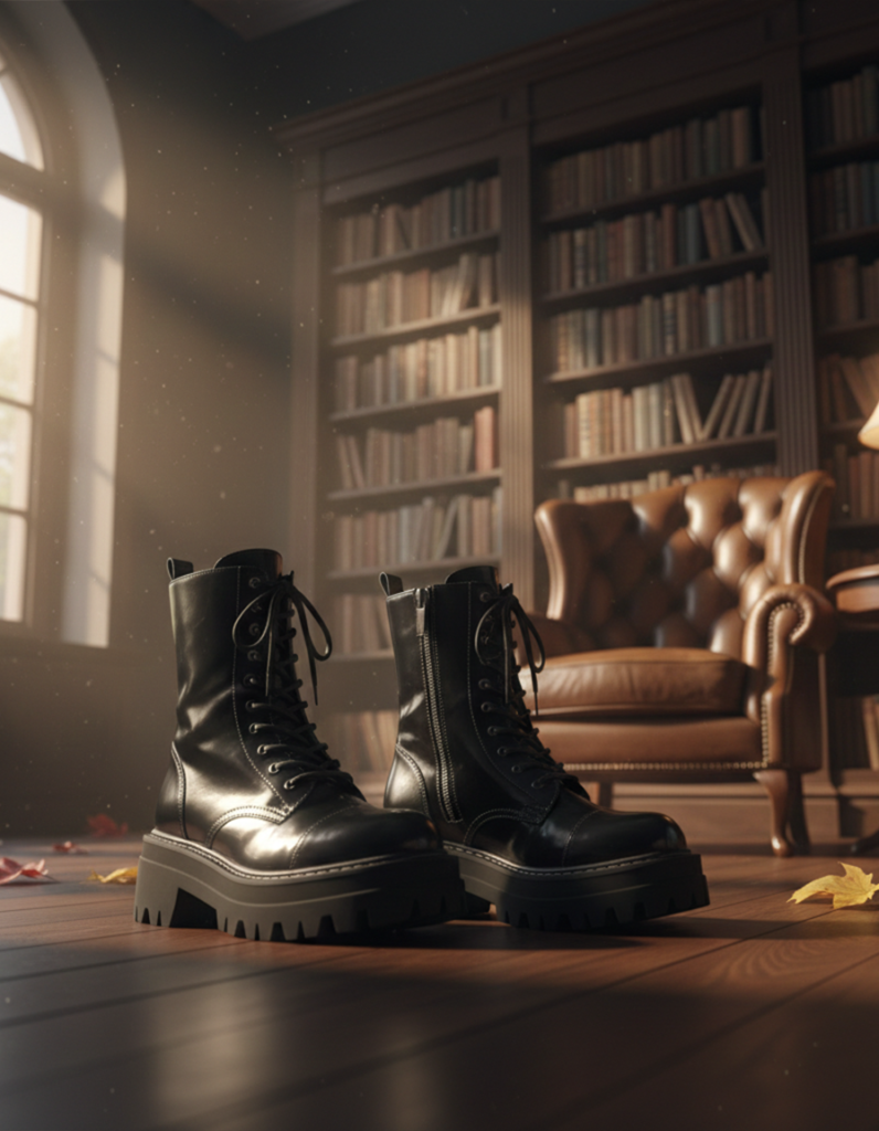 Black Leather Combat Boots