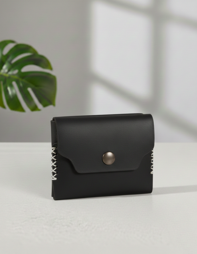 black leather snap wallet