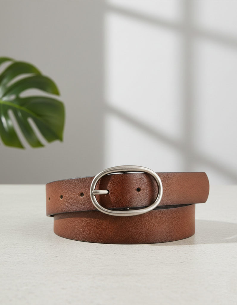 Oval Buckle Brown Leather Belt